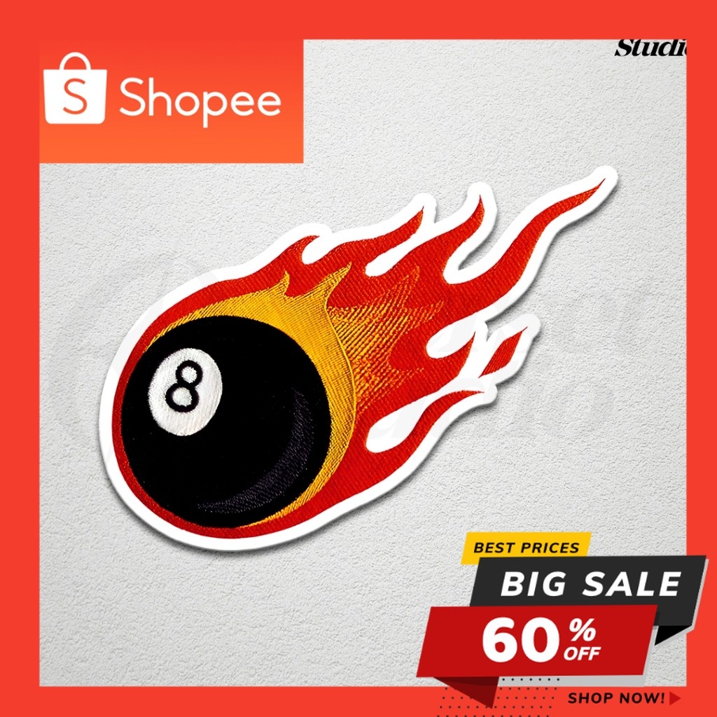 (GRATIS ONGKIR & COD) Stiker Sticker Flaming Eight Ball / Stiker Aesthetic Flaming 8 Ball / Sticker 