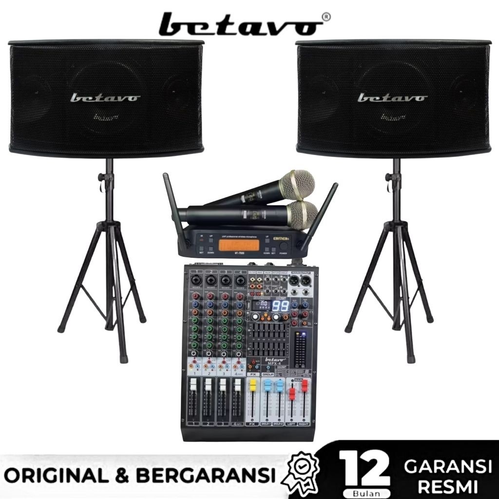 Paket karaoke Betavo 10 inch sound system bluetooth power mixer 4 channel mpx4