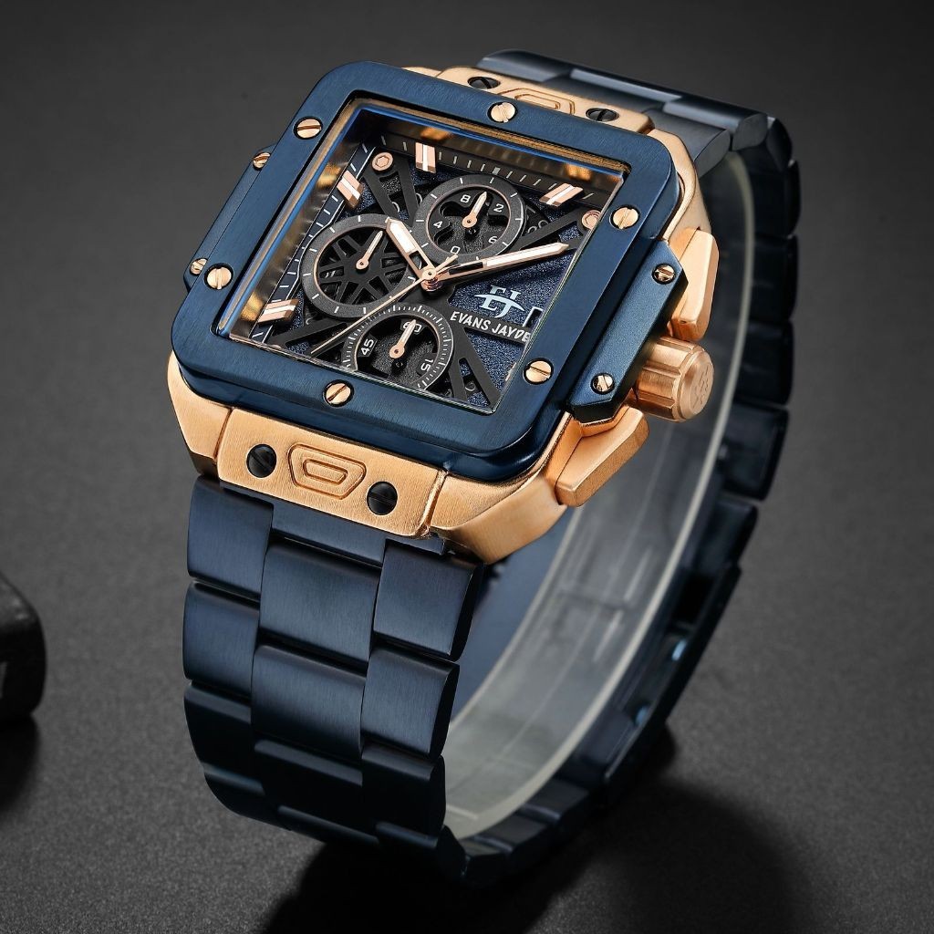 Jam Tangan Evans Jayden Jam Tangan Pria 9561 Rantai Stainless Steel Chronograph Kaca Sapphire Water 