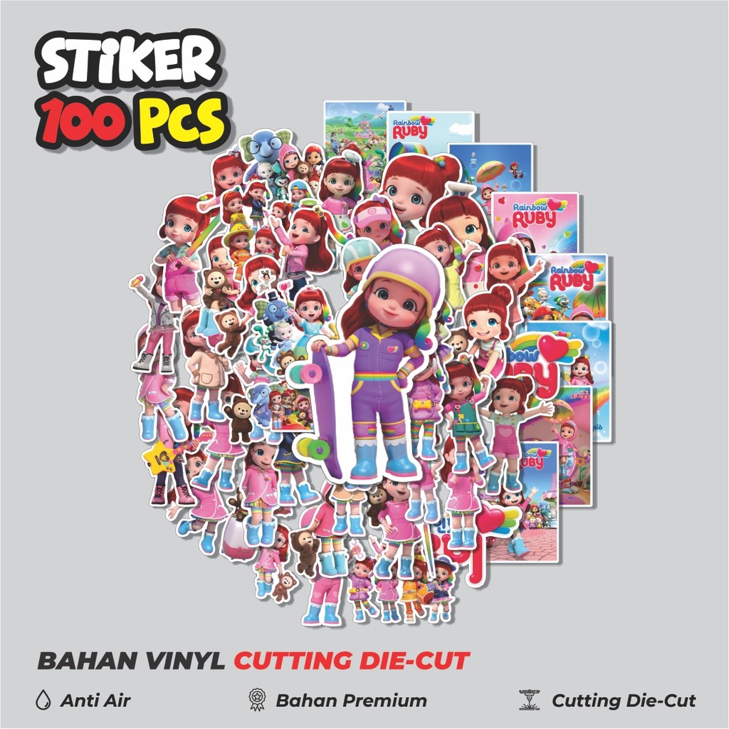 Terbaru 50 pcs Stiker Rainbow Ruby Cartoon Dekorasi Lucu Kreatif untuk Notebook, Skateboard, HP