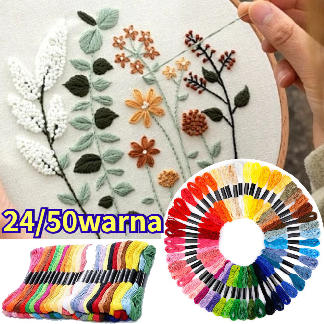 24 Warna/50 Warna Benang Sulam 1 Pack/Sulam Benang Set Paket Benang Sulam Paket Benang Sulam