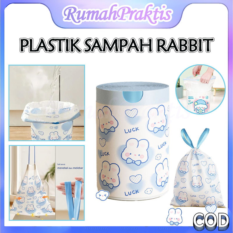 gulungan kantong sampah plastik tali pola lucu/ plastik sampah rabbit /kantong plastik sampah gulung