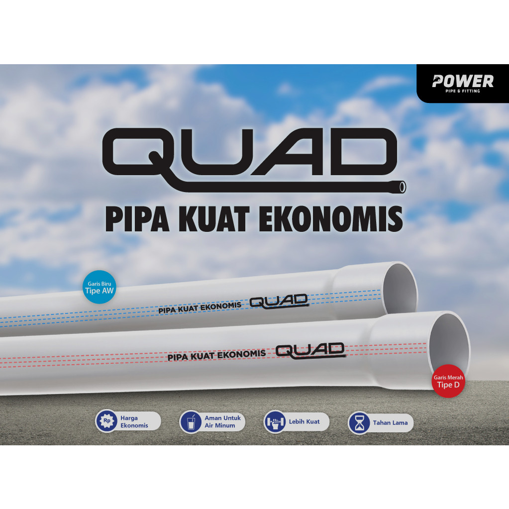 PIPA 1/2 DIM 0,5 INCH PANJANG 50CM POWER QUAD TEBAL AW PRALON PARALON