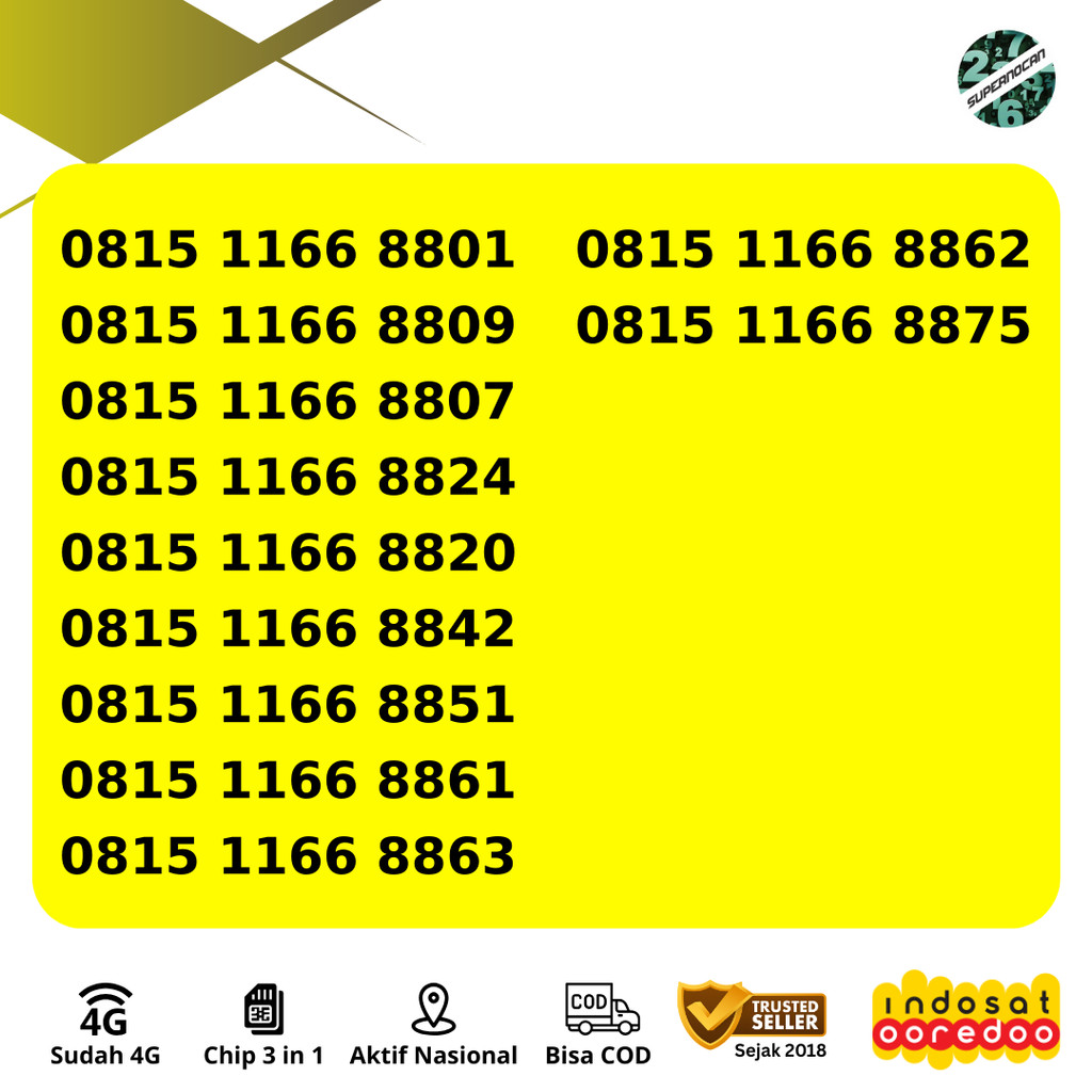 NOMOR CANTIK INDOSAT 11 DIGIT SERI 11 66 88  - 5G READY