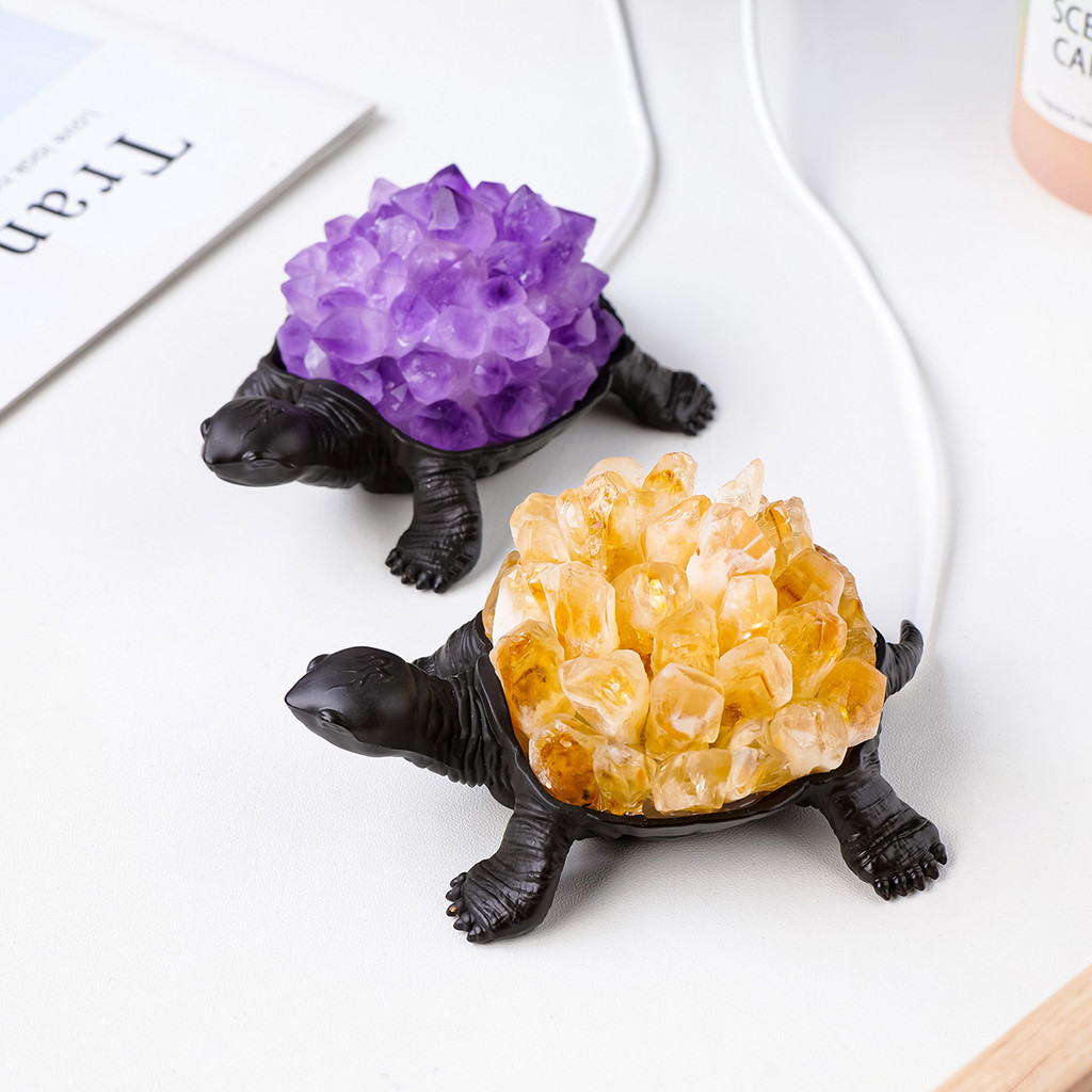 1PC Natural Crystal Amethyst Cluster Turtle Statue Original Gem Citrine Rough Raw Stone Crystal Deco