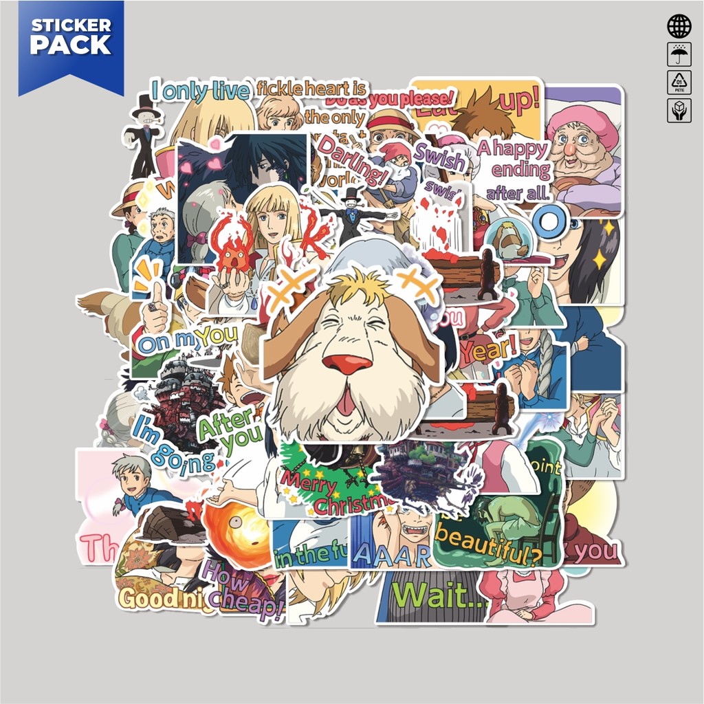 [100PCS]Stiker Pack Stiker HOWL - Howl's Moving Castle Ghibli Aesthetic Vinyl Anti Air Dekorasi Stic