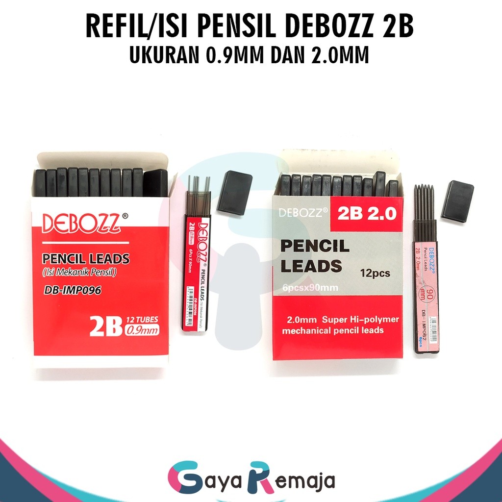 Refill Pensil Mekanik Debozz 2B / isi Ulang Pensil Mekanik Ukuran 2,0 mm 0,9 mm / Isi Pensil 1 pak M
