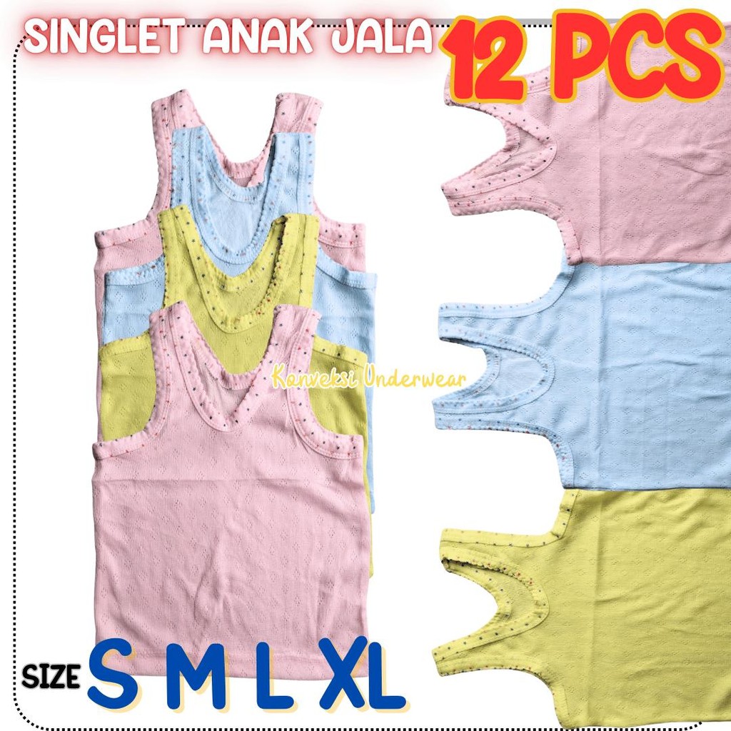12 PCS SINGLET ANAK BALITA KAOS DALAM ANAK BAYI MOTIF JALA BOLONG LUSINAN GROSIR
