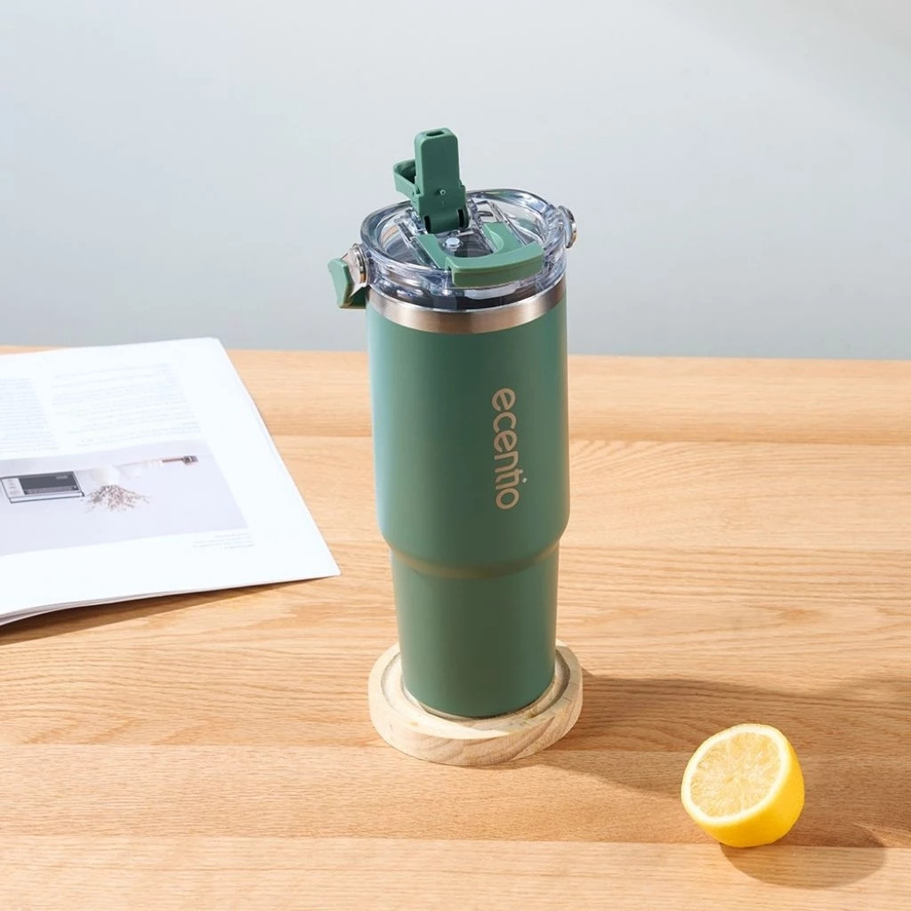 ECENTIO Stainless steel Car Cup 900ml with handle GREEN / Tumbler Vacuum Kapasitas 900ml Bahan Stain