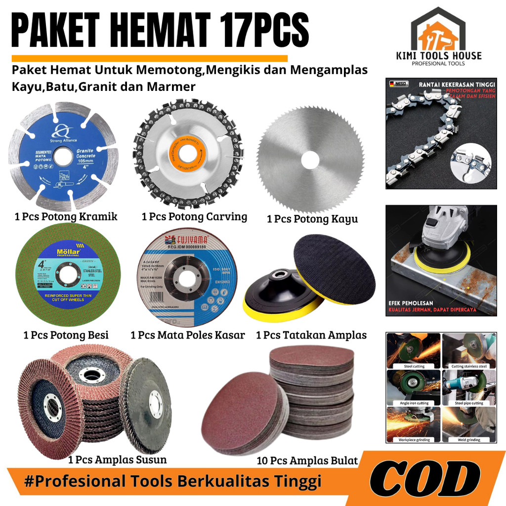 PAKET HEMAT 17Pcs Mata Gerinda Pisau Potong Poles Amplas Besi Kayu Keramik 4" / Mata Gerinda Potong 