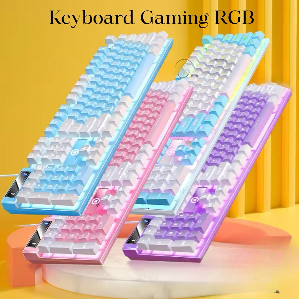 KEYBOARD MECHANICAL K500 FEEL PINK MEKANIKAL KEYBOARD EKSTERNAL GAMER KABEL LUCU PURPLE GIRL CUTE LE