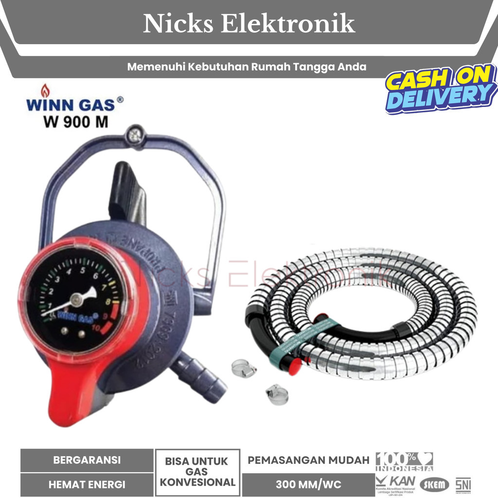 [COD] WINN GAS SuperLock Regulator + Selang Kompor Gas Gas LPG Double Lock Tekanan Rendah W900M METE