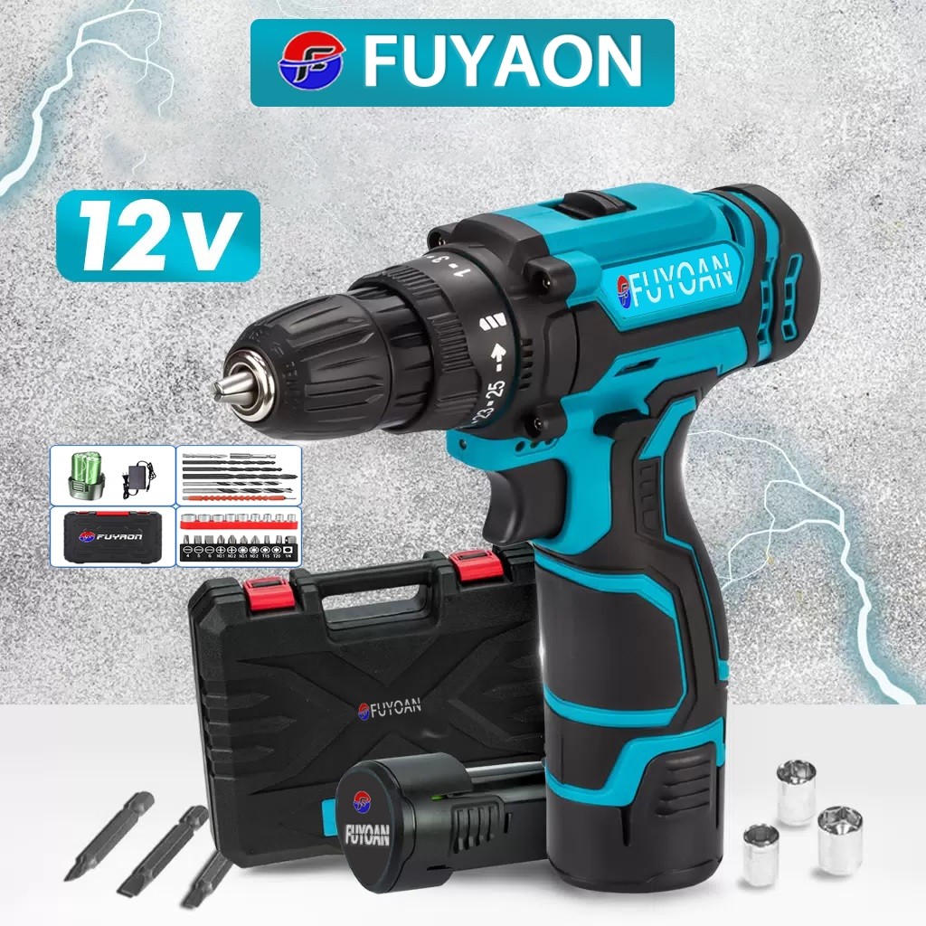 COD  FUYAON bor cordless Mesin Bor Listrik Cordless 12 Volt Baterai 1 Set bor listrik mesin bor list