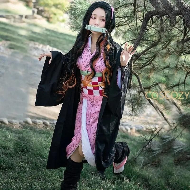 Anime Demon Slayers Nezuko Cosplay Costume Kimono Kimetsu No Yaiba Kamado Nezuko Costume Teeth Set W
