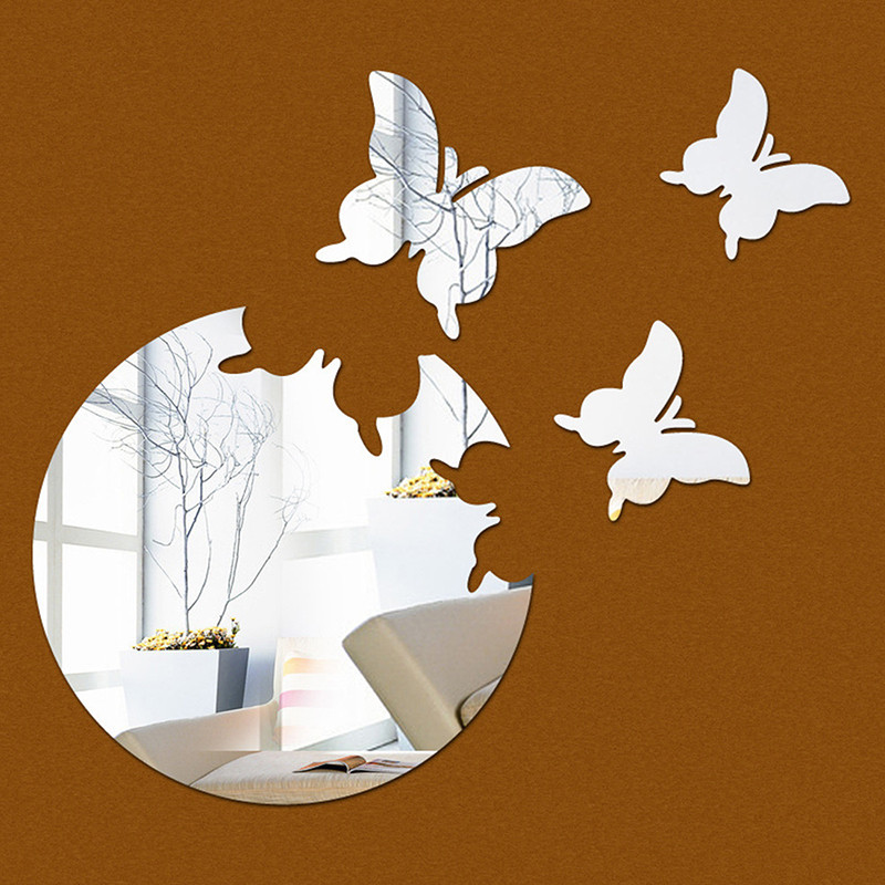 4pcs 3D Butterfly DIY Mirror Wall Sticker Room Decor Stickers Decal Home Decor for Bedroom Bathroom 