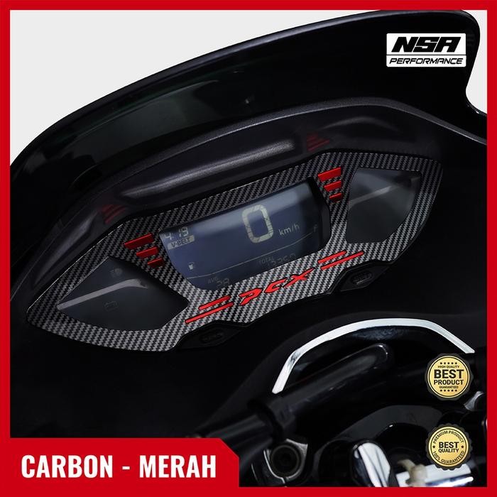 GARNISH SPEDOMETER PCX160 BAHAN AKRILIK SPEEDOMETER PCX 160 VARIASI - CARBON-MERAH