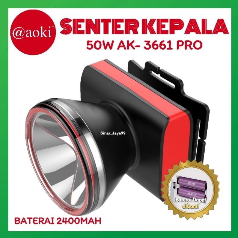 Senter Kepala AOKI AK-3661 PRO 50W Baterai Lithium