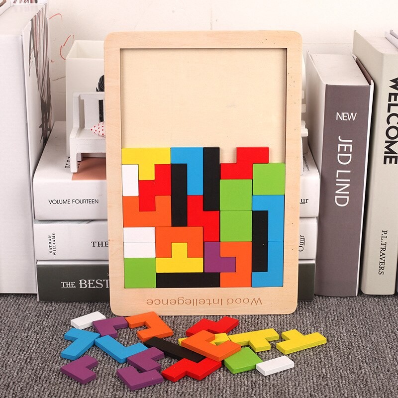 1 Set 3D thicken Wooden Puzzle Baby Early Education Fun Game ildren Kids Thinking Logic Square Toy J