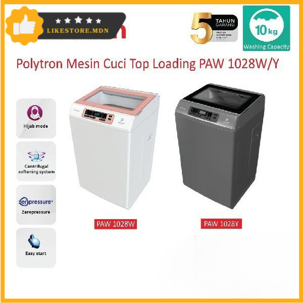POLYTRON MESIN CUCI 1 TABUNG 10KG PAW-1028 W/Y