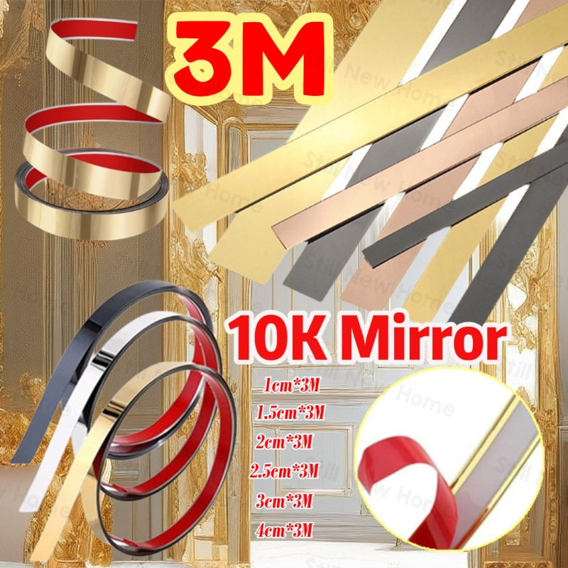 3M 10K List Plat Strip Mirror Gold Hiasan Dinding Aesthetic List Gold Wall Molding