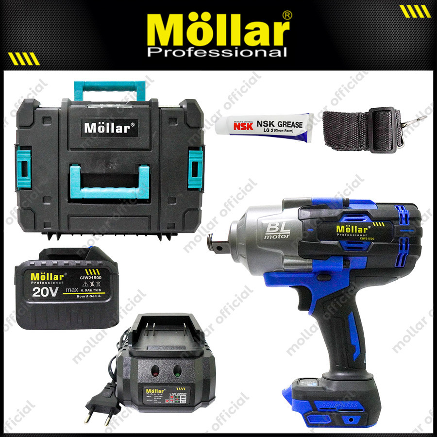 MOLLAR CIW21500 Cordless Impact Wrench Baterai Alat Buka Baut Fuso Hino Tronton Giga 3000NM Mollar C
