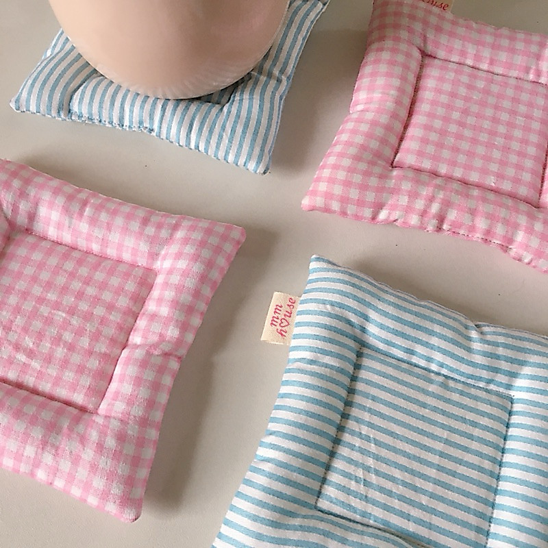 Puffy coaster / tatakan gelas kain gingham aesthetic kotak kotak polkadot