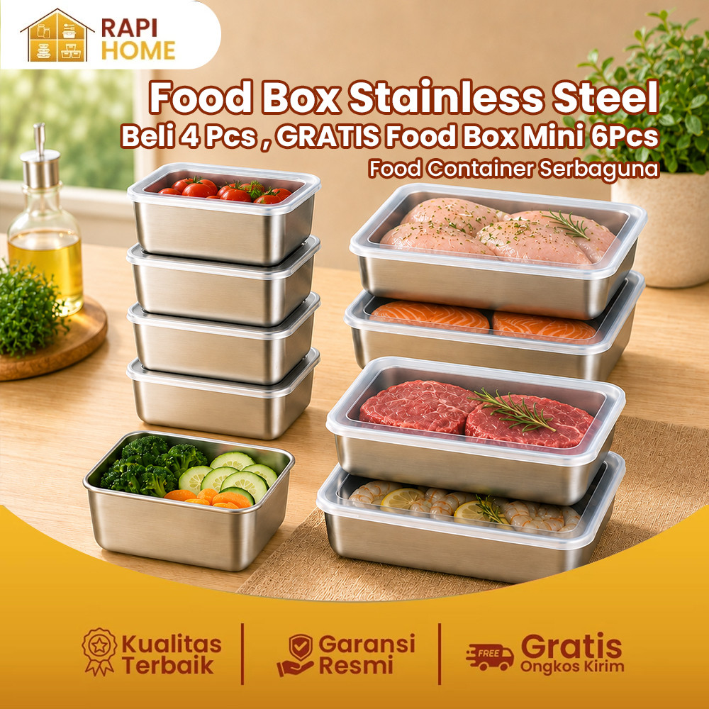 RAPI HOME Food Container Besar isi 4pcs Free Container Box Kecil isi 6pcs | Food Container Kulkas | 
