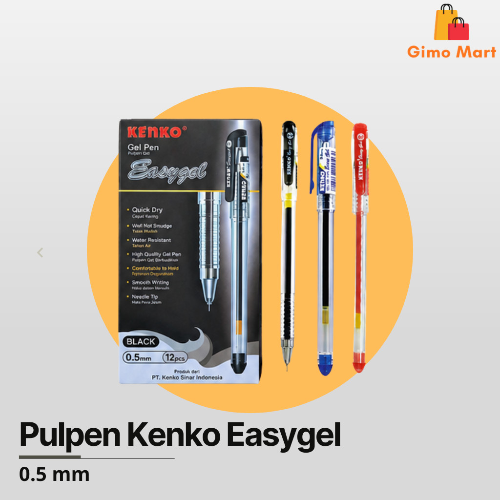 [GM] Pulpen Gel 0.5mm Kenko Easygel Isi 1 Pcs | Gel Pen Tinta Hitam Biru Merah isi 1 Pcs