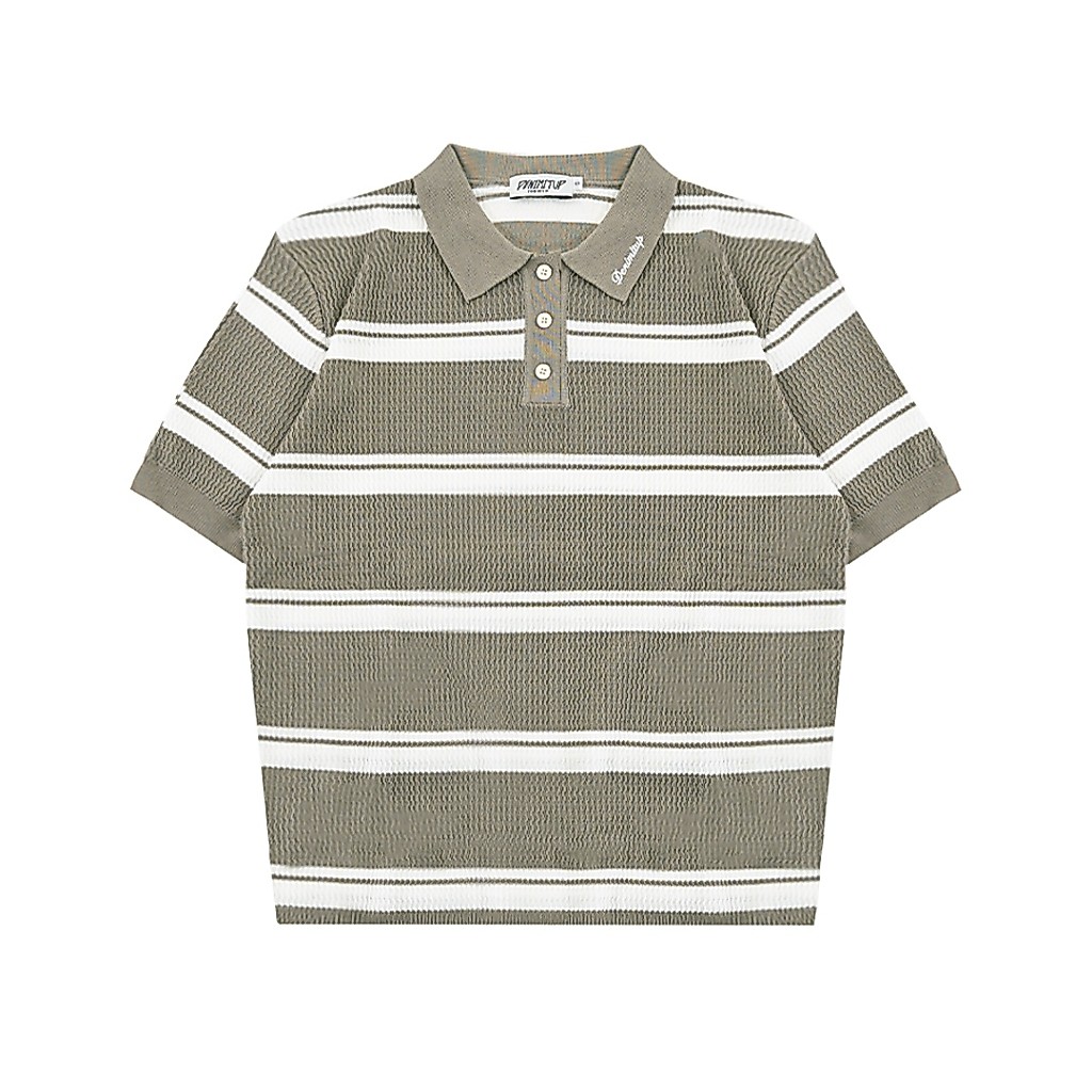 Denimitup Knit Polo - Ivory Green Stripes - Knit