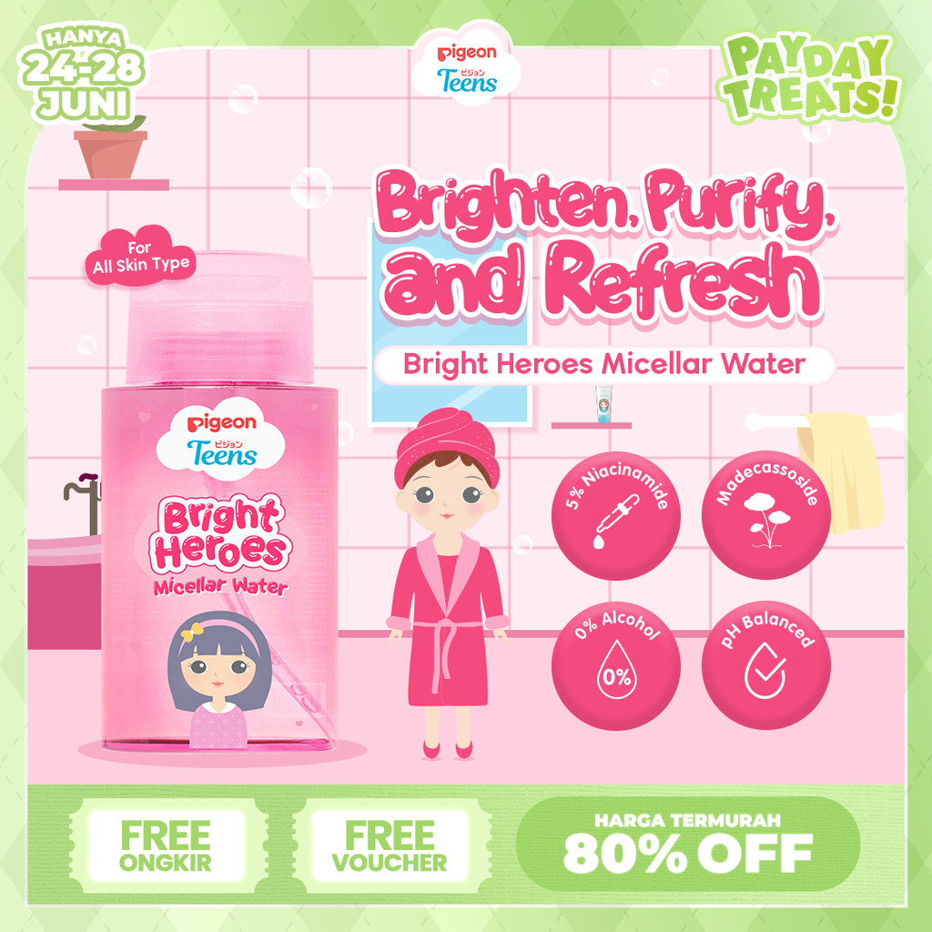 PIGEON TEENS BRIGHT HEROES MICELLAR WATER 100 ML| Micellar Water Pembersih Wajah Double Cleansing|Sk