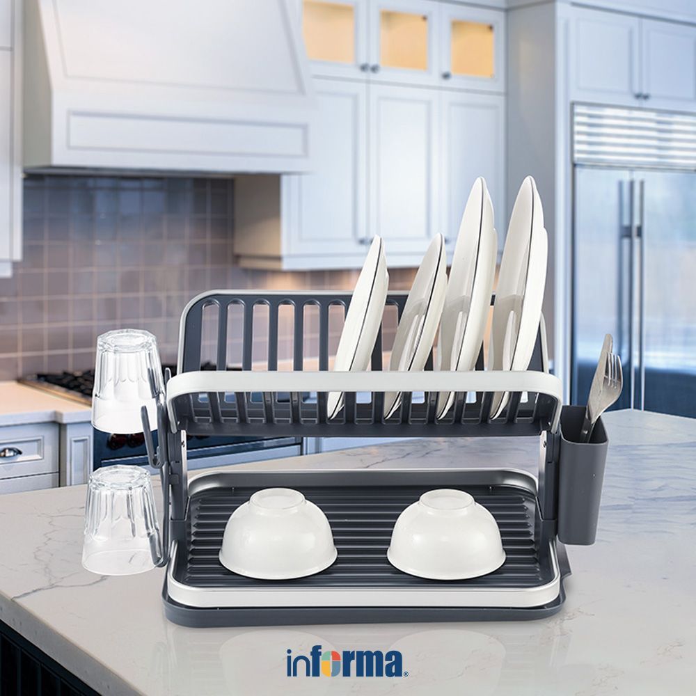 Informa Troy Rak Piring - Abu-Abu Dish Rack Tempat Peralatan Makan Perlengkapan Dapur Rak Pengering 