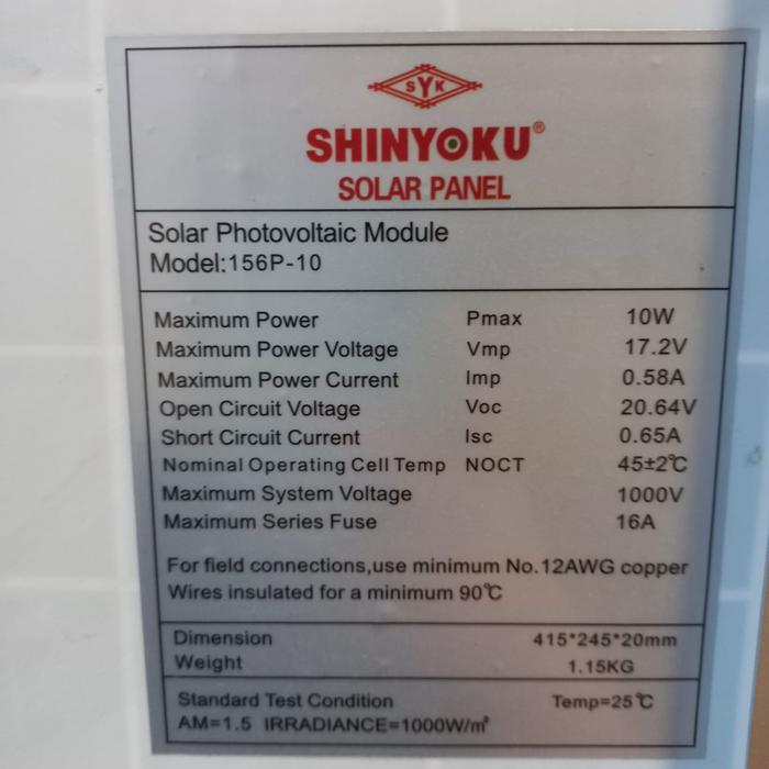 Paket Hemat Solar Panel Surya 10WP, Solar Controller 10 A, Aki 12V 7AH - Shinyoku