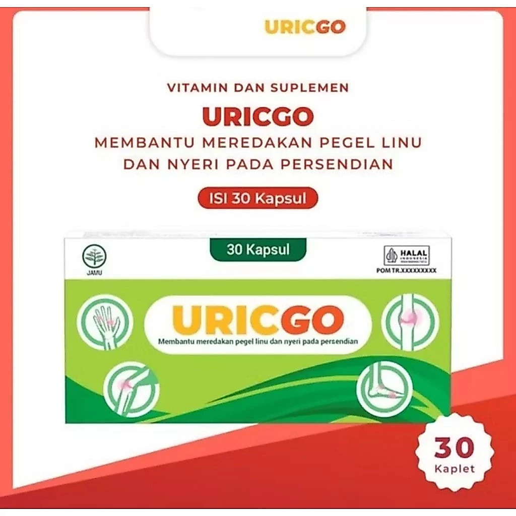 UricGo 30 kapsul - Meredakan Asam Urat, Pegel linu & nyeri pada persendian - Vitamin sendi