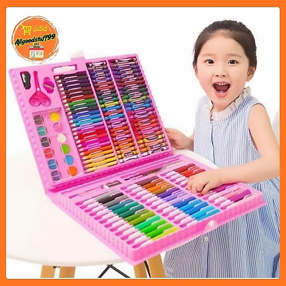 Pensil Warna Crayon Spidol Cat Air Set 150 Pcs Komplit Dalam Satu Koper New
