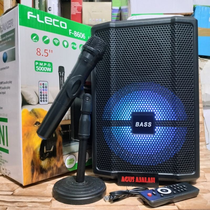 smart MUSIK BOX BLUETOOTH UKURAN BESAR Bluetooth Karaoke 8,5 inch Fleco BONUS Mic Wireless SINGGEL 8