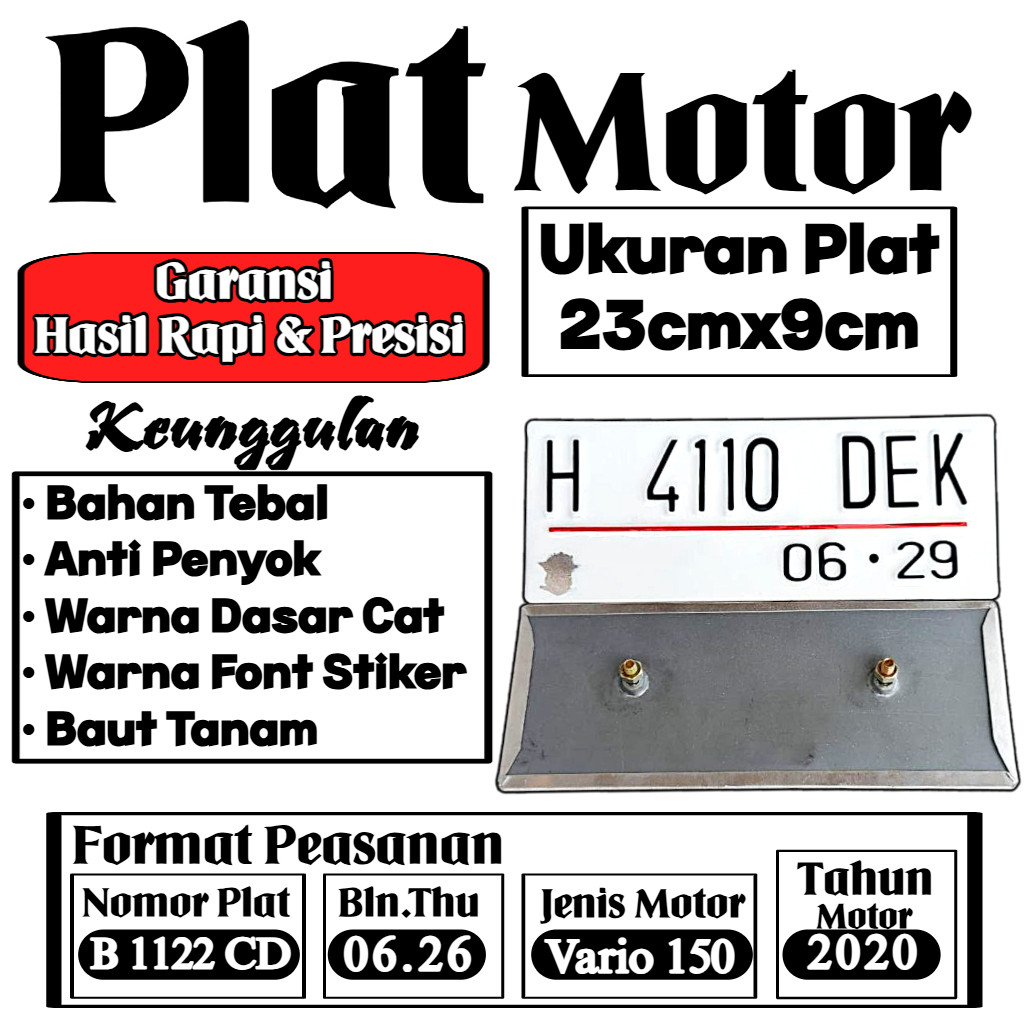 Plat Nomor Motor Putih Font Terbaru