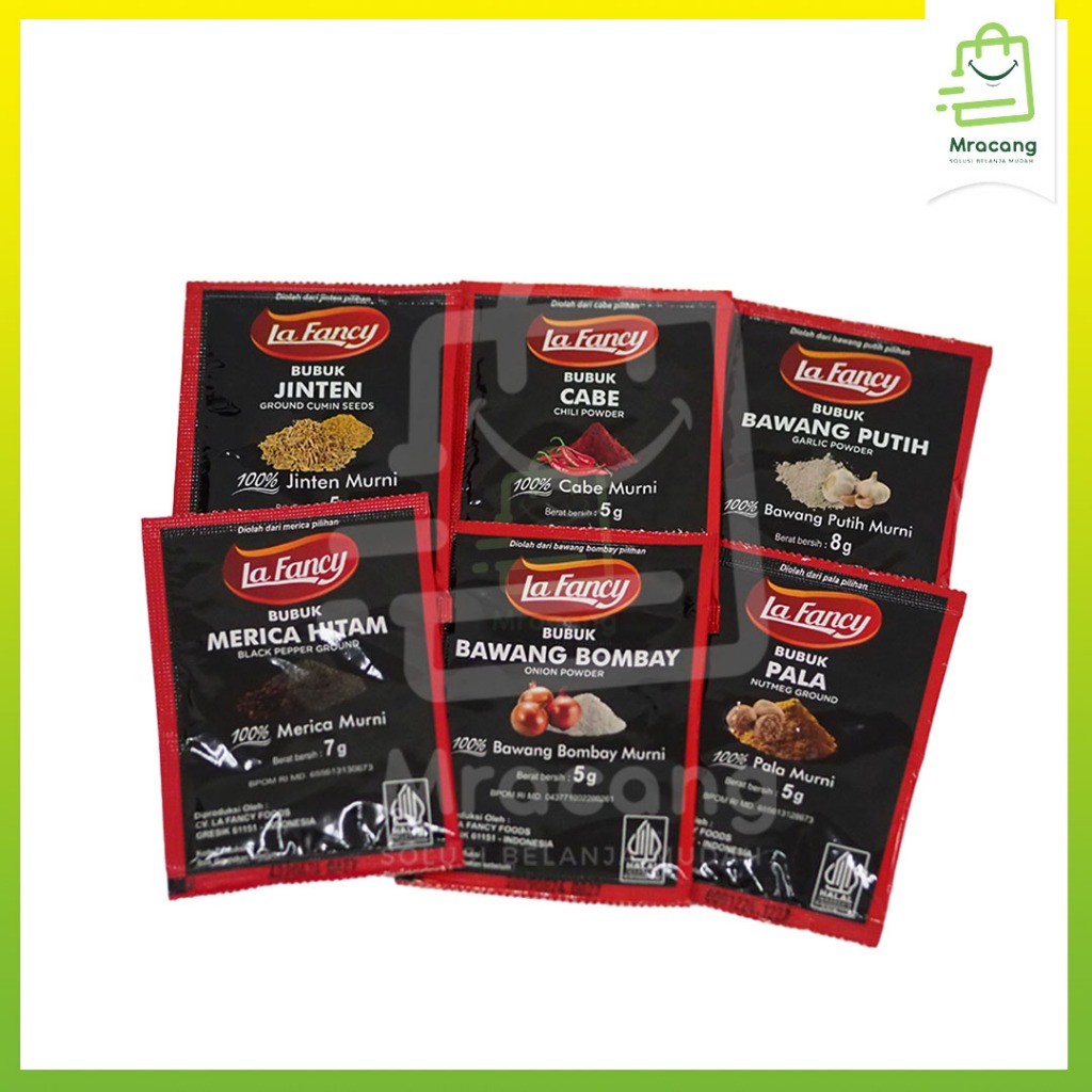 

Bumbu Bubuk La Fancy Cabe Bawang Bombay Jinten Bubuk Bawang Putih Bubuk Pala Bubuk Merica Hitam