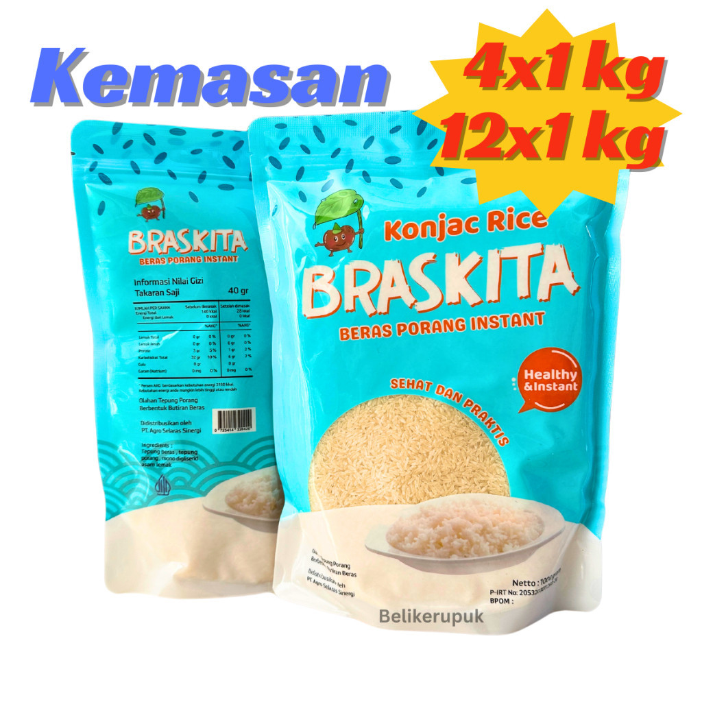 

Braskita Beras Porang 4x 1Kg Konjac Shirataki Rice Multi Pack