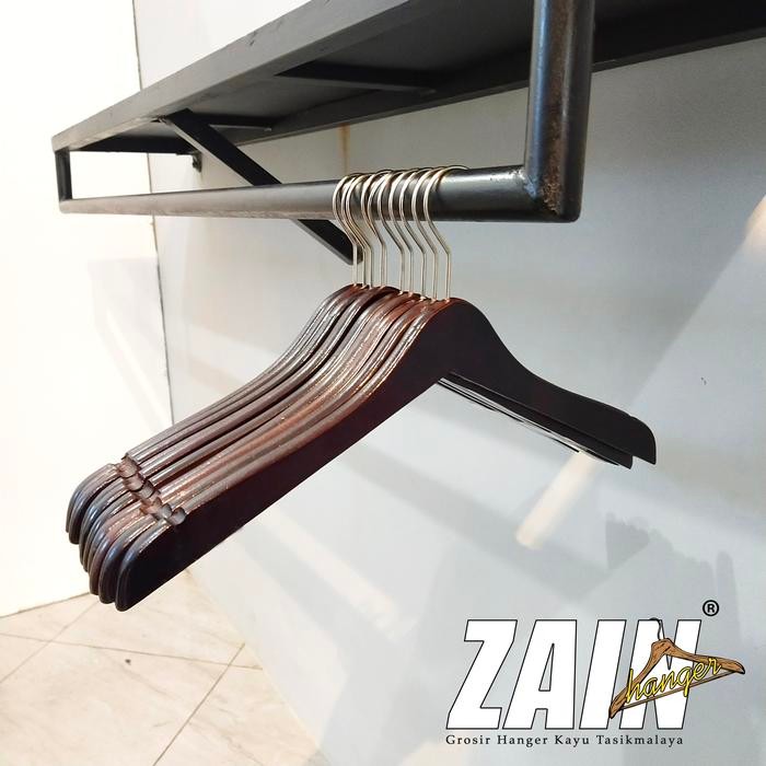 

( 12 PCS / 1 LUSIN ) HANGER KAYU BAJU DEWASA TANPA PALANG WARNA COKLAT - COKELAT