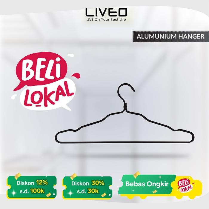 

LIVEO Gantungan Baju Hanger Alumunium Anti Karat (SATUAN) - Hitam, 5 pcs