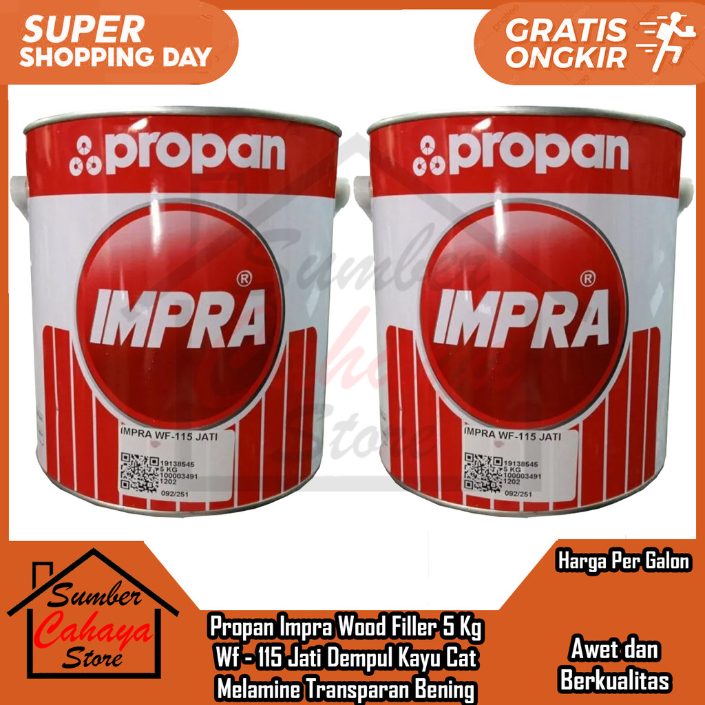 

Propan Impra Wood Filler Wf - 115 Jati 5 Kg Cat Melamine Transparan Dempul Kayu Bening Finishing Clear Gloss Varnish Vernish Pendempul Politur Sealer Sending ImpraWood Filer Plamir Plamur Tambal Stain