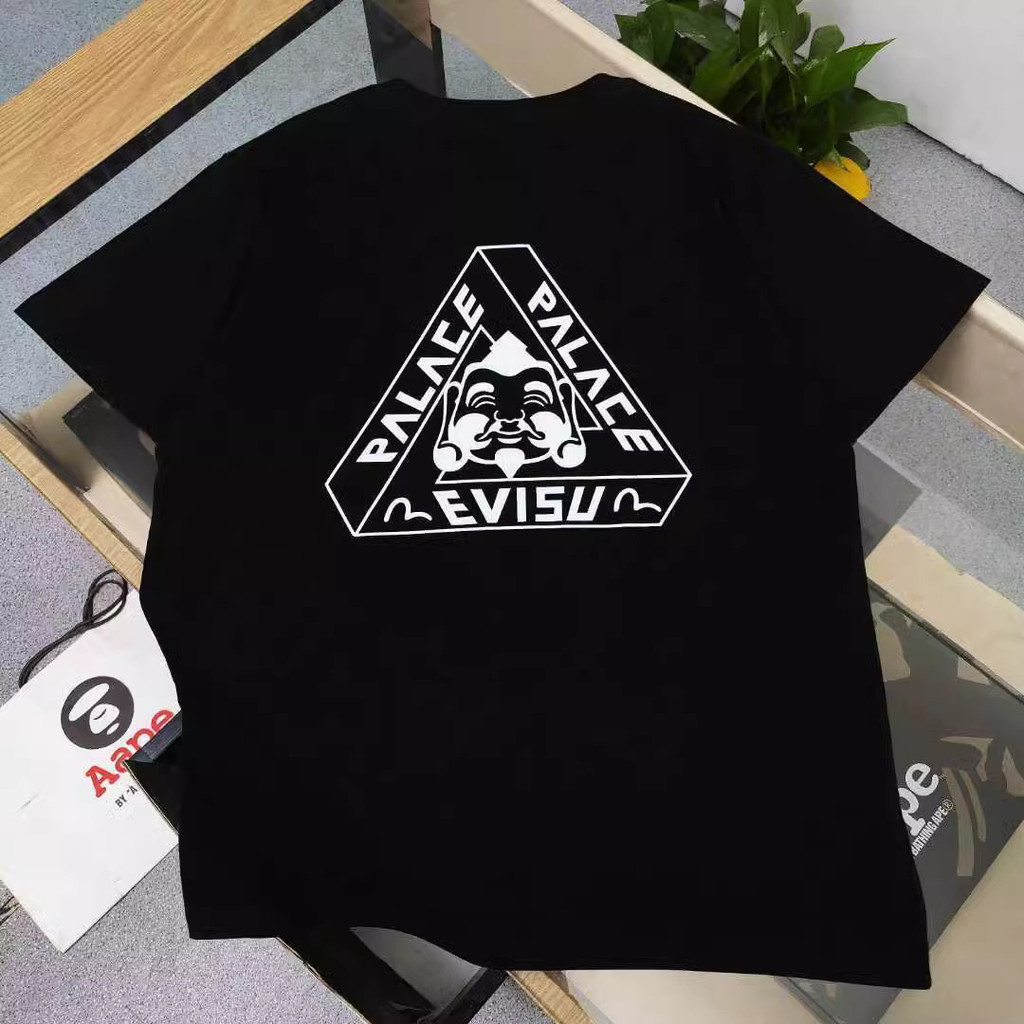 Outlets EVISU 100% Cotton Heavyweight Kaos Boxy Fit T Shirt Unisex Original Kaos Vintage Pria Wanita