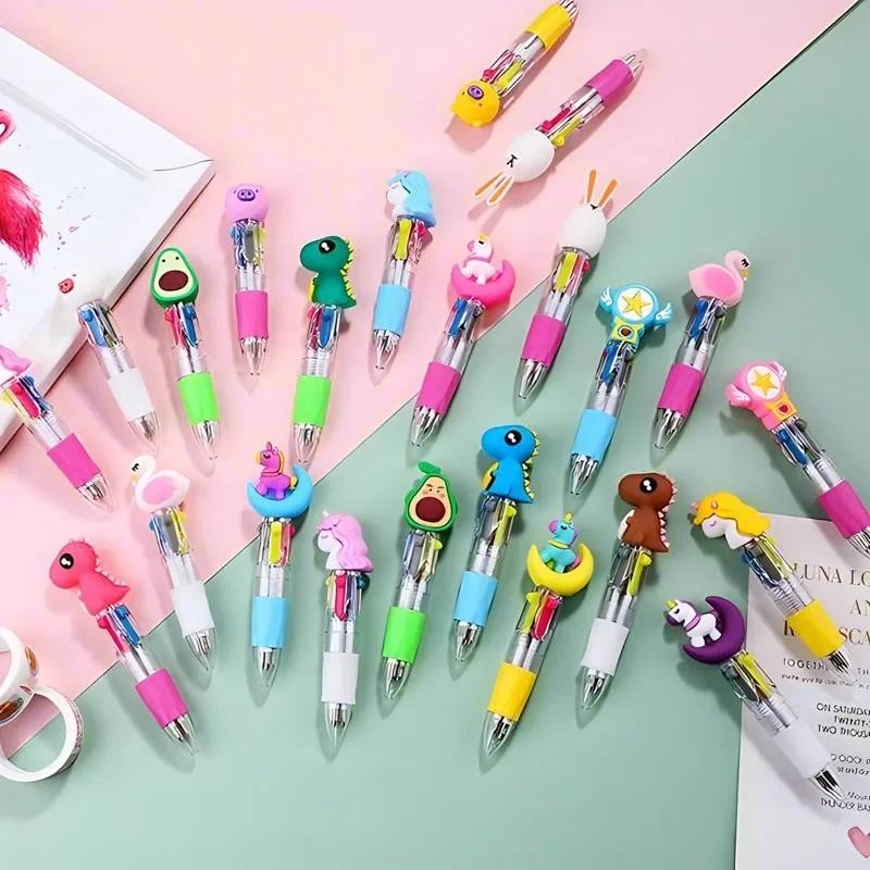

10Pcs/Lot Cute Kawaii Multicolor Mini Ballpoint Pens Cartoon 4 Color Pen Student Kids School Writing Stationery Office Supplies