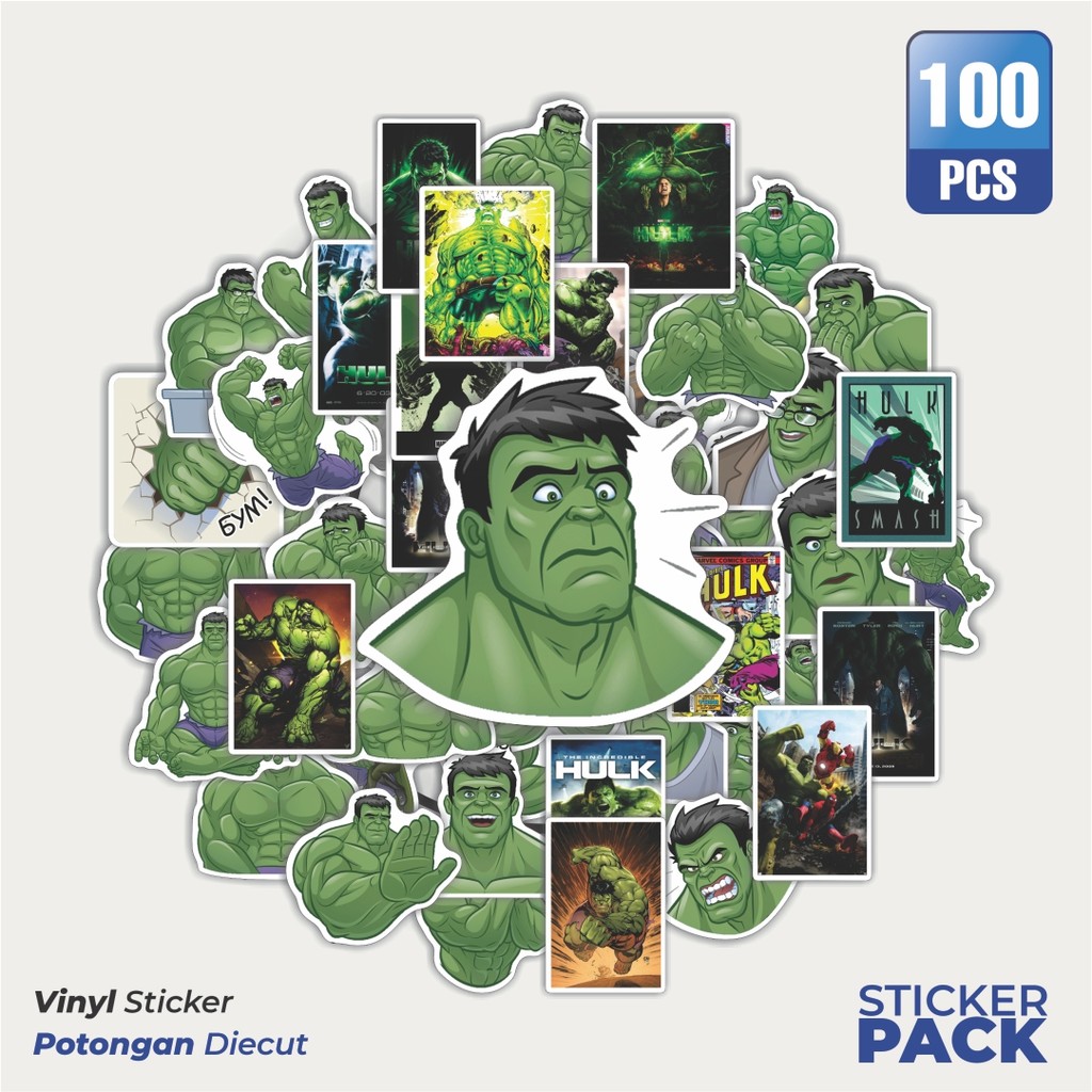 

Super Hemat! 100 PCS Stiker Kartun Hulk Waterproof Aesthetic- Untuk Laptop, Motor, dan Helm - Paper Stationery Pack