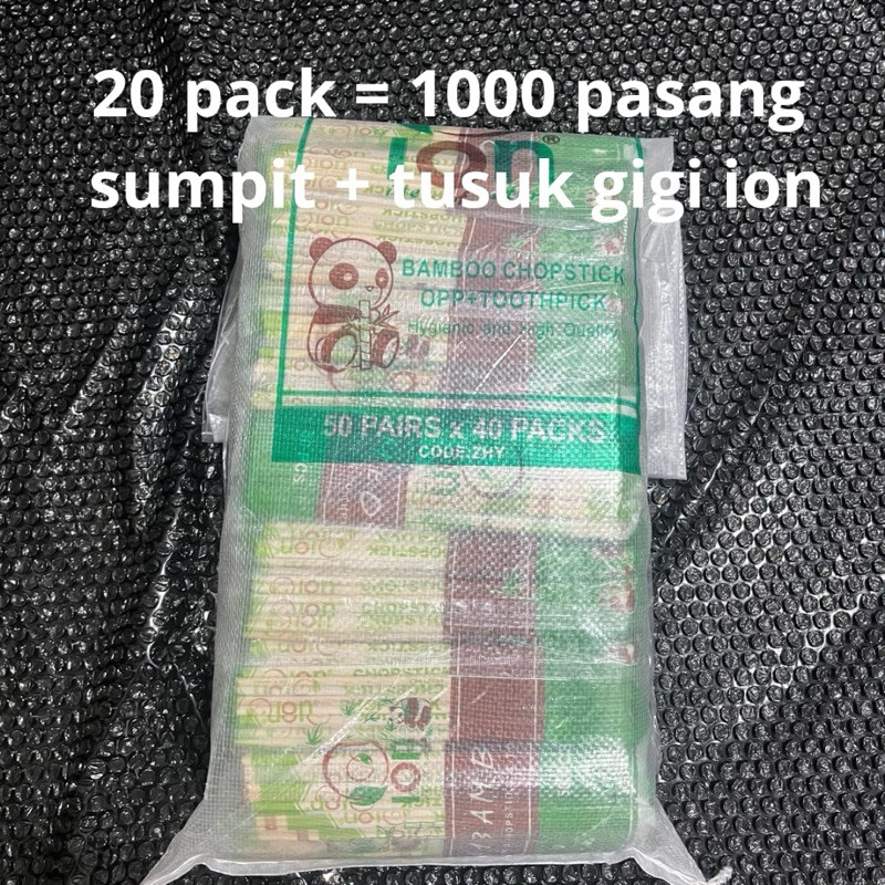 sumpit ion + tusuk gigi 20 pack ( 1000 pasang ) | sumpit ion | sumpit ion 20 pack | sumpit kayu TERL