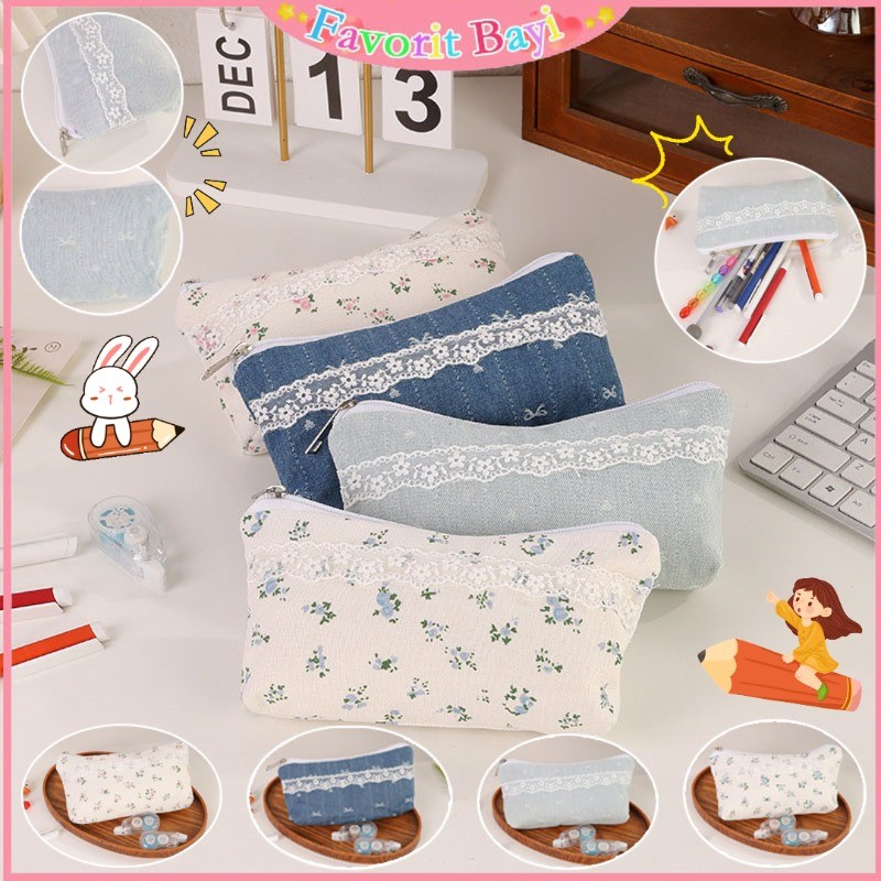 

Floral Pencil Case / Multifungsi Tempat Pensil Cute Trendy / Lace Flower Stationery Case
