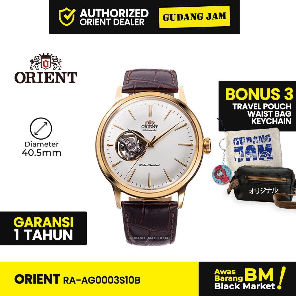 Orient Bambino Jam Tangan Pria RA-AG0003S10B Skeleton Rose Gold Brown Leather Kulit