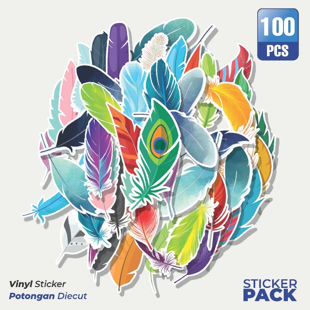 

MURAH 100 PCS Stiker Feather [Bulu] Waterproof Aesthetic- Untuk Laptop, Motor, dan Helm - Paper Stationery Pack