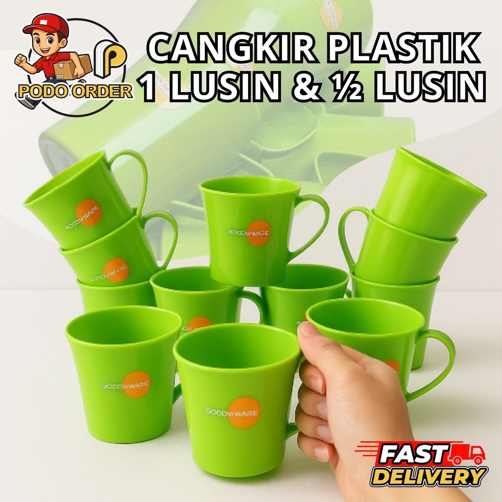 CANGKIR PLASTIK 1 LUSIN  (12 PCS) GOLDEN SUNKIST MOK 7026 / CANGKIR MUG KOPI PLASTIK 300ML
