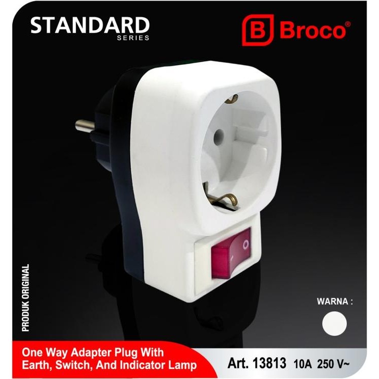 BROCO Stop Kontak Outbow Stop Kontak Saklar Tusuk Kontak 1 Cabang dengan Arde, Saklar dan Lampu (138